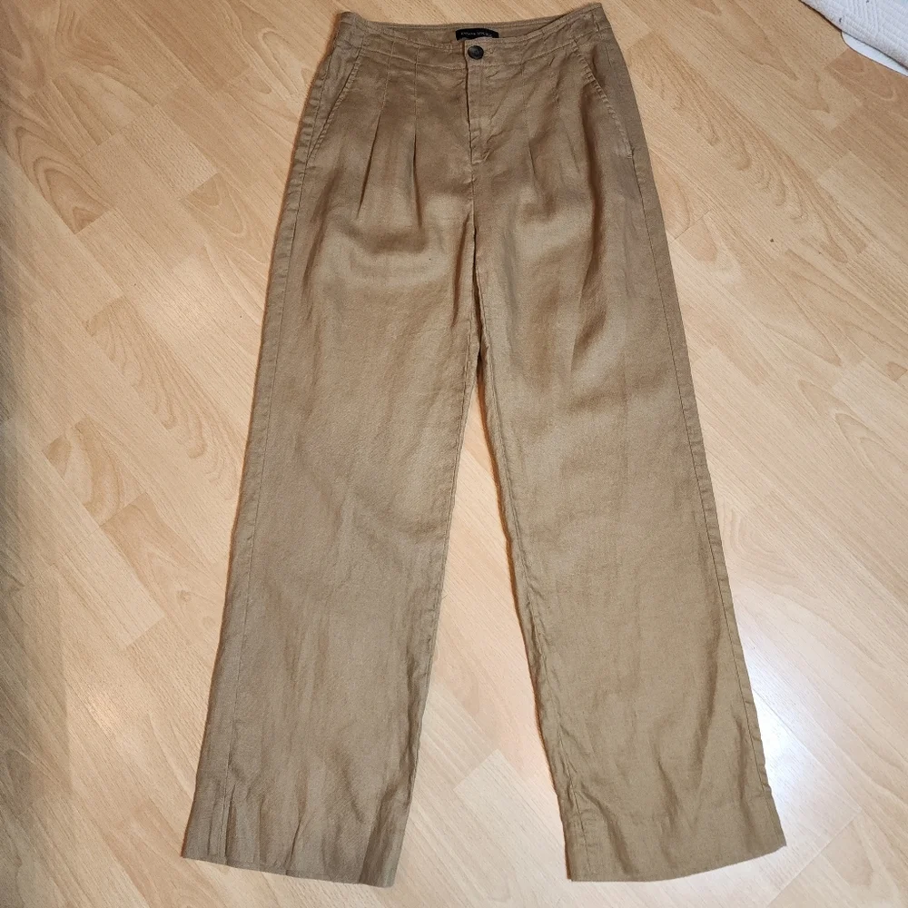 Banana‎ Republic Linen High Rise Pleated Tan Pants Women's Size 4
